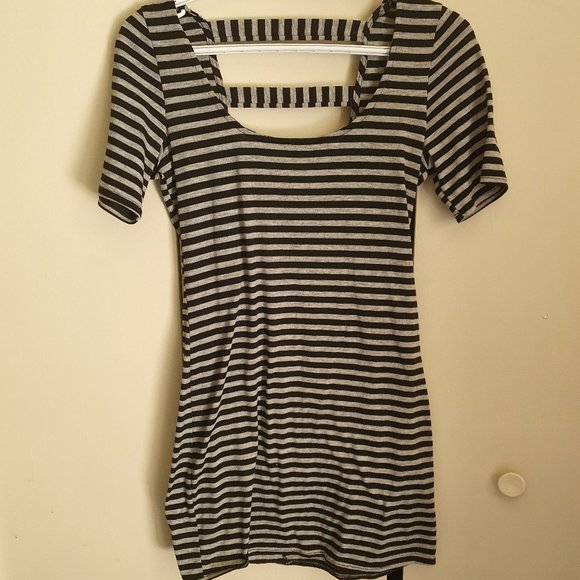 Black and Grey Striped Body Con Dress - Picture 1 of 4